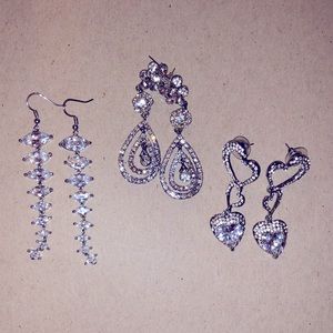 3 Set lot - crystal rhinestone chandelier earrings